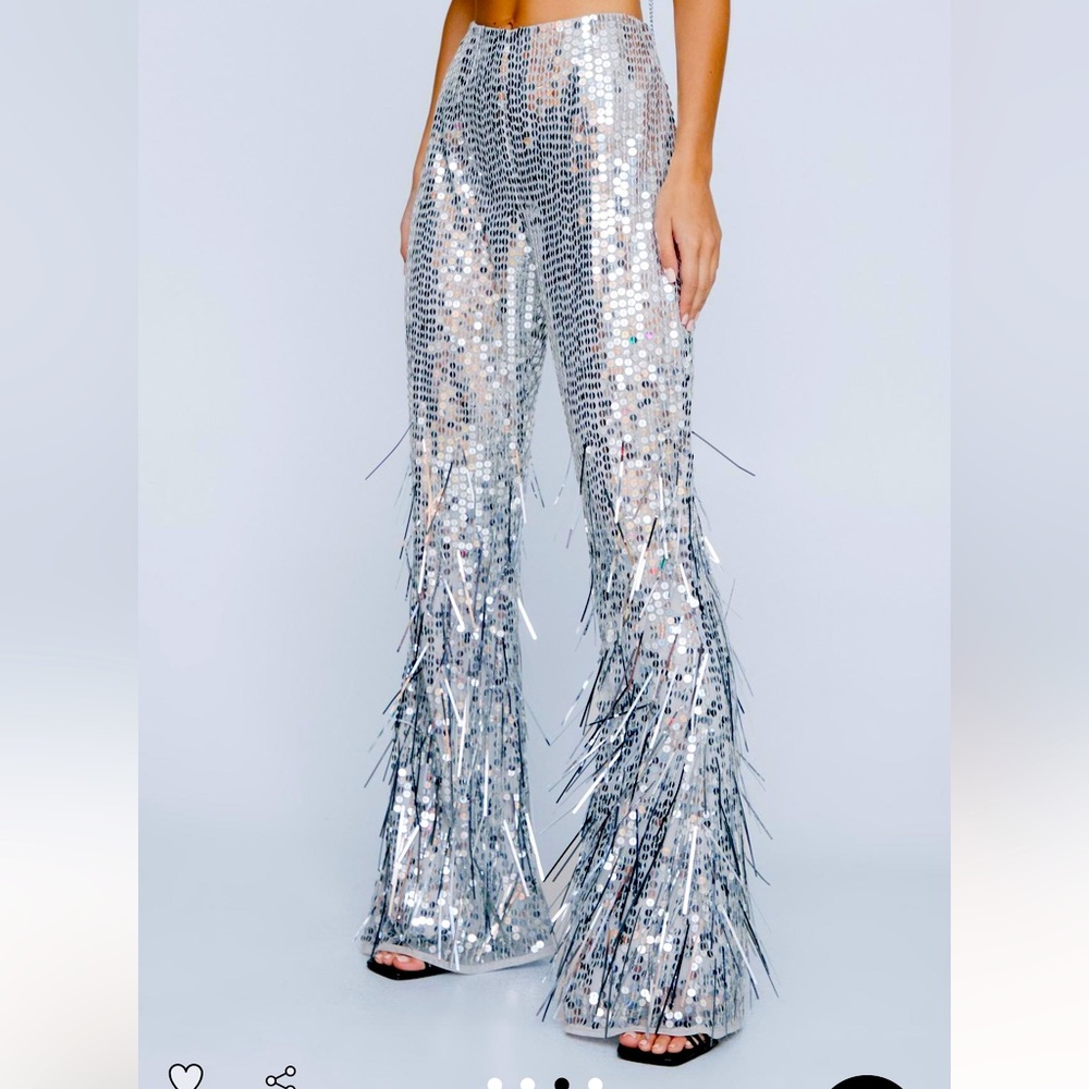 silver sequin fringe trousers